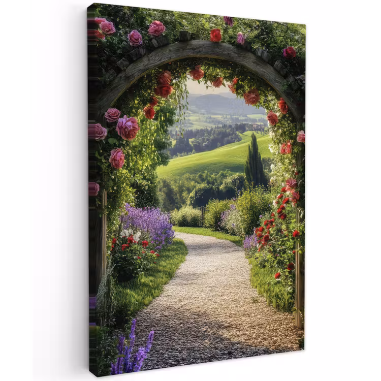 Doorkijk - Tuinboog - Bloemen - Natuur - Pad canvas 2cm klein -z3d