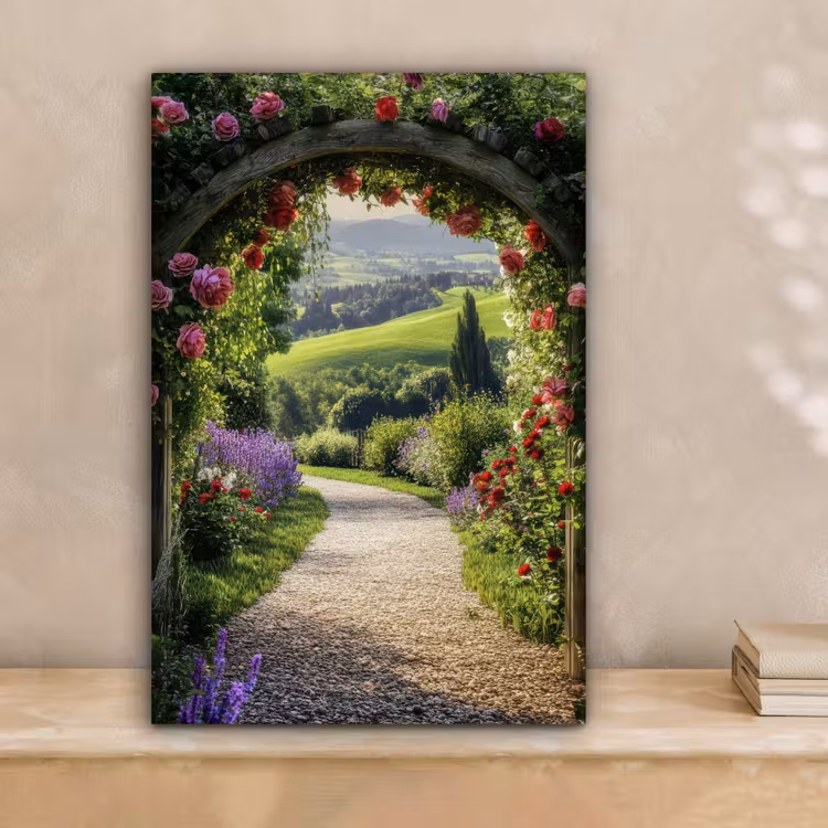Doorkijk - Tuinboog - Bloemen - Natuur - Pad canvas 2cm klein -sfeer1