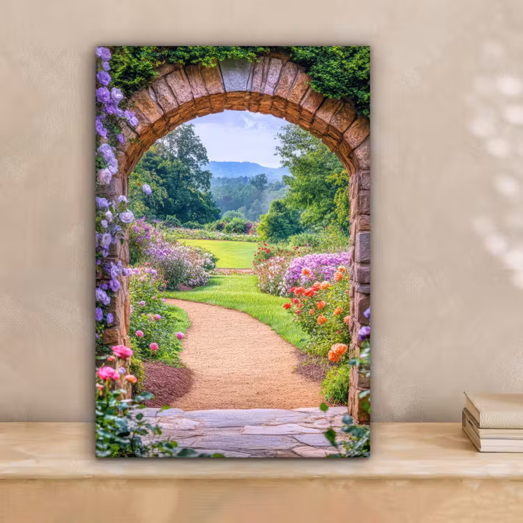 Doorkijk - Poort - Bloemen - Tuin canvas 2cm klein -sfeer1