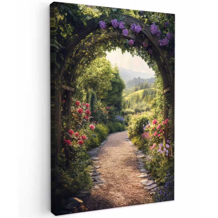 Doorkijk - Landschap - Bloemen - Tuinboog - Natuur canvas 2cm klein -z3d
