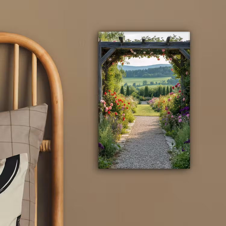 Doorkijk - Landschap - Natuur - Tuinboog - Bloemen canvas 2cm klein -sfeer3