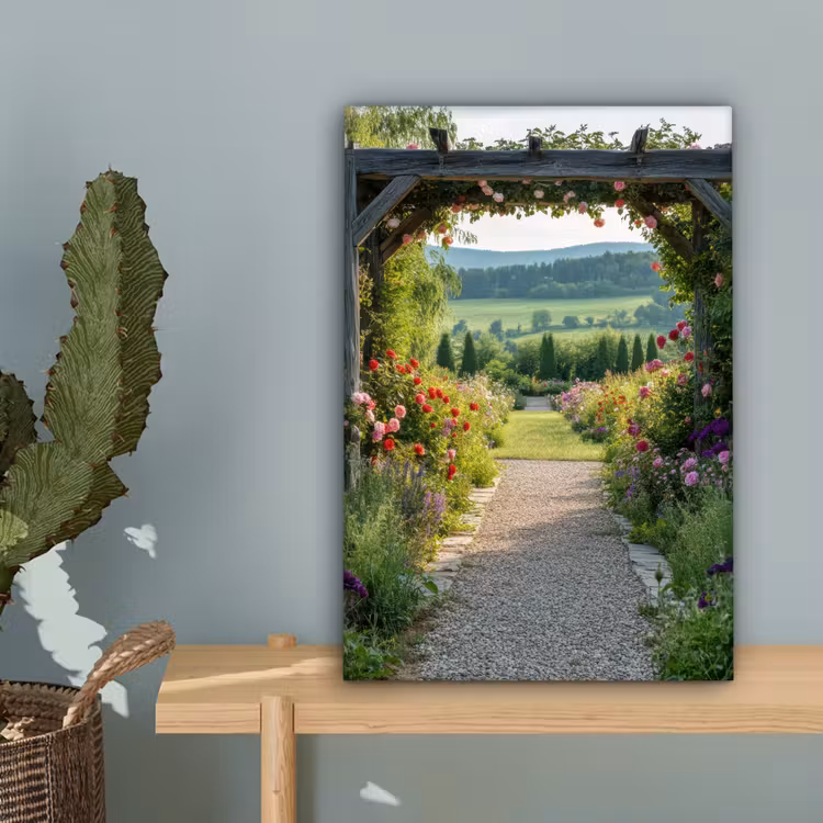 Doorkijk - Landschap - Natuur - Tuinboog - Bloemen canvas 2cm klein -sfeer4