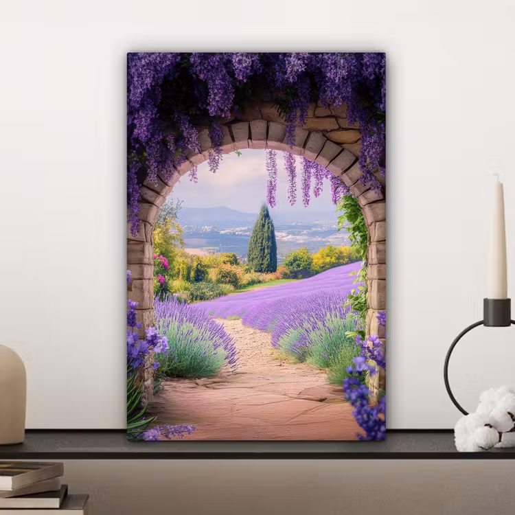 Doorkijk - Lavendel - Bloemen - Paars - Poort canvas 2cm klein -sfeer6