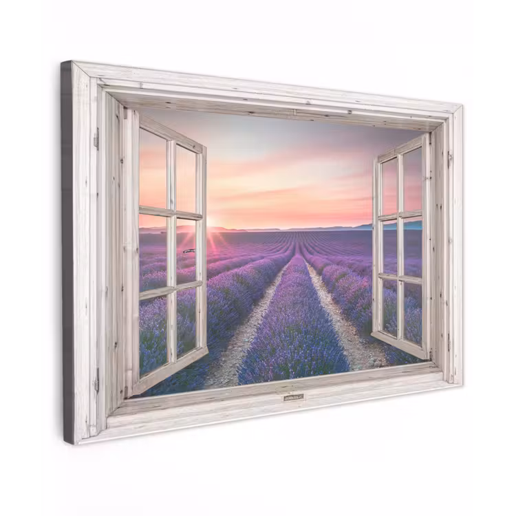 Doorkijk - Lavendel - Bloemen - Hout - Zonsondergang - Paars canvas 2cm klein -z3d
