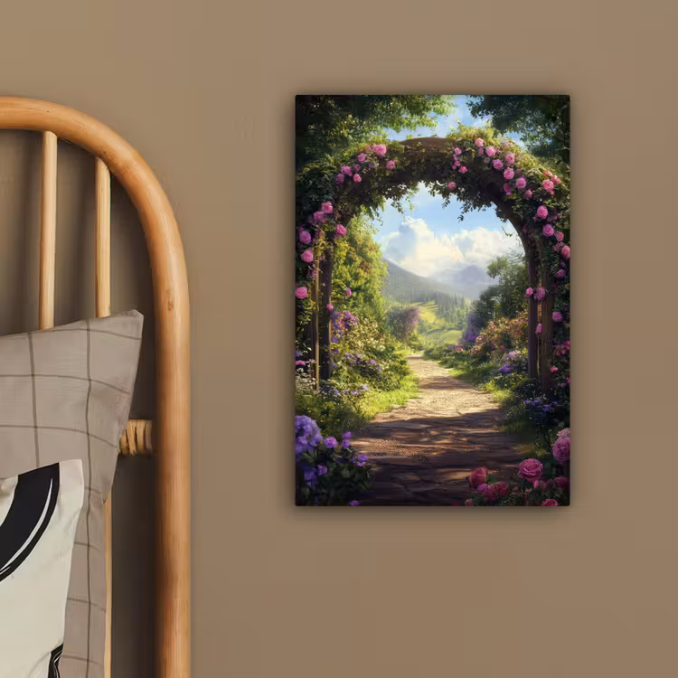 Doorkijk - Rozenboog - Uitzicht - Landschap - Bloemen canvas 2cm klein -sfeer3