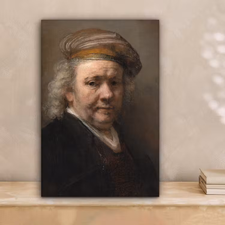 Zelfportret - Schilderij van Rembrandt van Rijn canvas 2cm klein -sfeer1