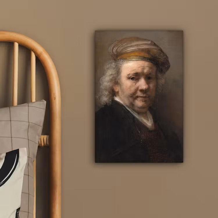 Zelfportret - Schilderij van Rembrandt van Rijn canvas 2cm klein -sfeer3