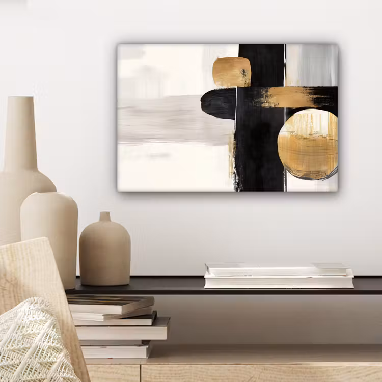 Vormen - Penseelstreken - Abstract - Goud canvas 2cm klein -sfeer6