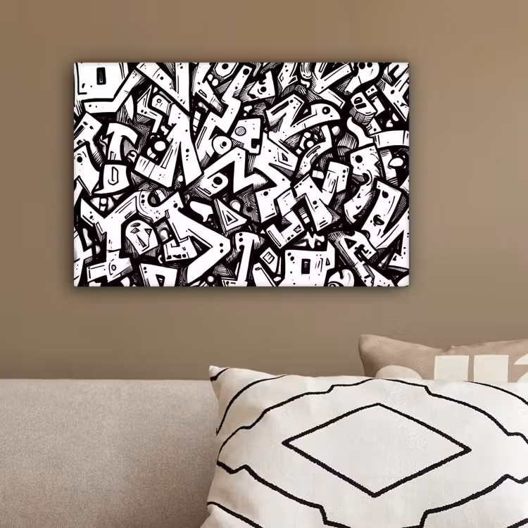 Vormen - Letters - Graffiti - Zwart canvas 2cm klein -sfeer3
