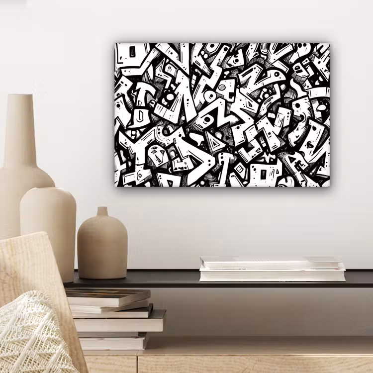 Vormen - Letters - Graffiti - Zwart canvas 2cm klein -sfeer6