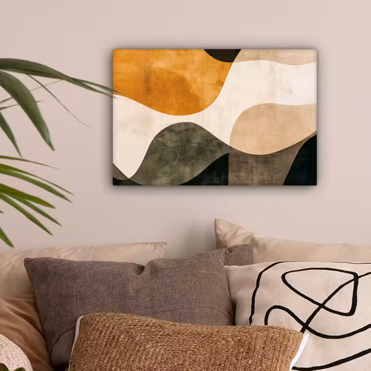 Vormen - Okergeel - Abstract canvas 2cm klein -sfeer1