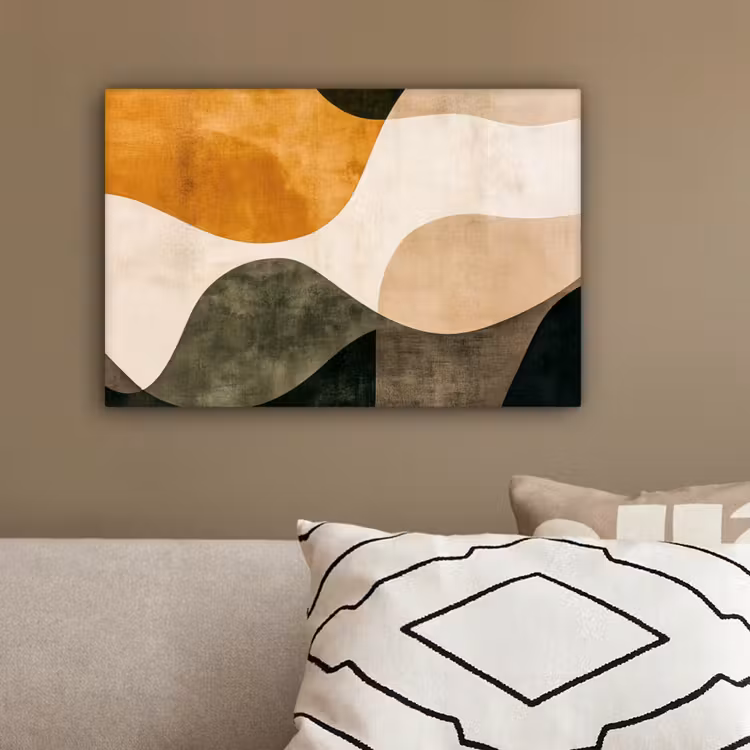 Vormen - Okergeel - Abstract canvas 2cm klein -sfeer3