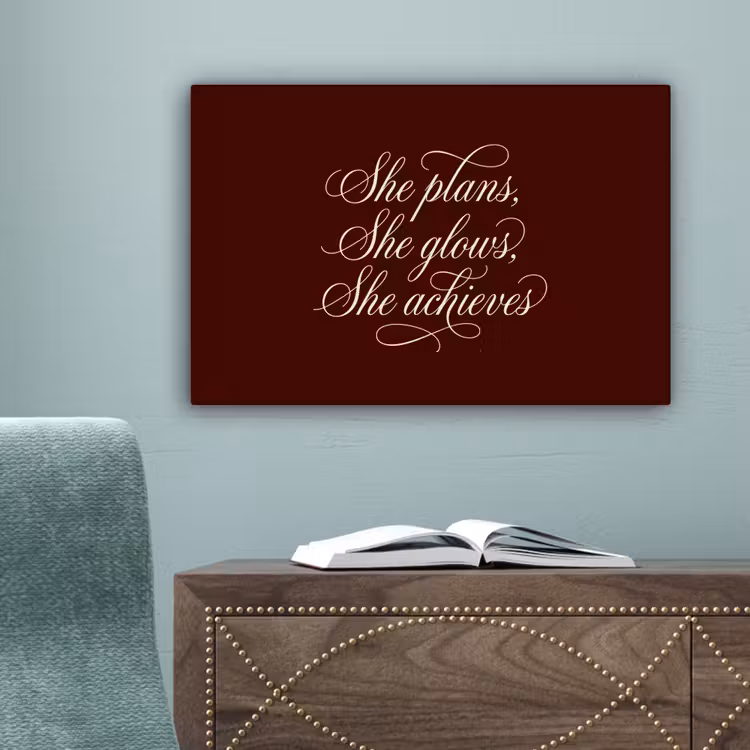 She plans she glows she achieves - Rood - Cursief canvas 2cm klein -sfeer1