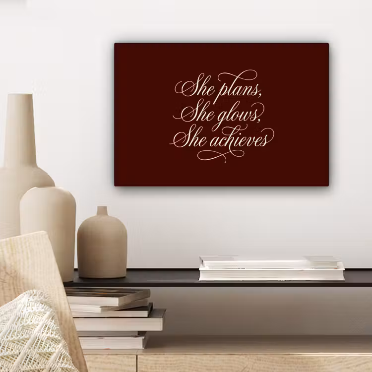 She plans she glows she achieves - Rood - Cursief canvas 2cm klein -sfeer3