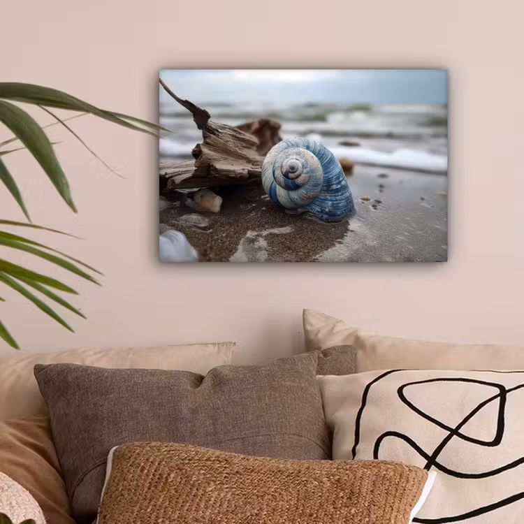 Schelp - Strand - Blauw - Zee canvas 2cm klein -sfeer1