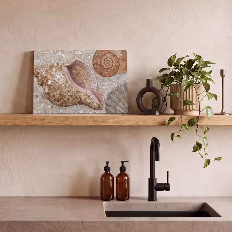 Schelp - Mozaïek - Zee - Beige - Modern canvas 2cm klein -sfeer3