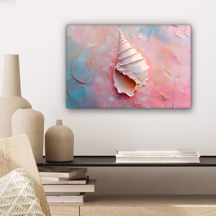 Schelp - Pastel - Pink canvas 2cm klein -sfeer6