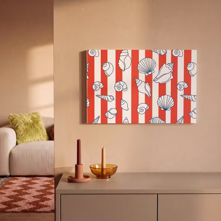 Schelp - Zeedieren - Zomer - Illustratie - Rood - Blauw canvas 2cm klein -sfeer1
