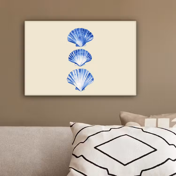 Schelpen - Blauw - Beige canvas 2cm klein -sfeer3