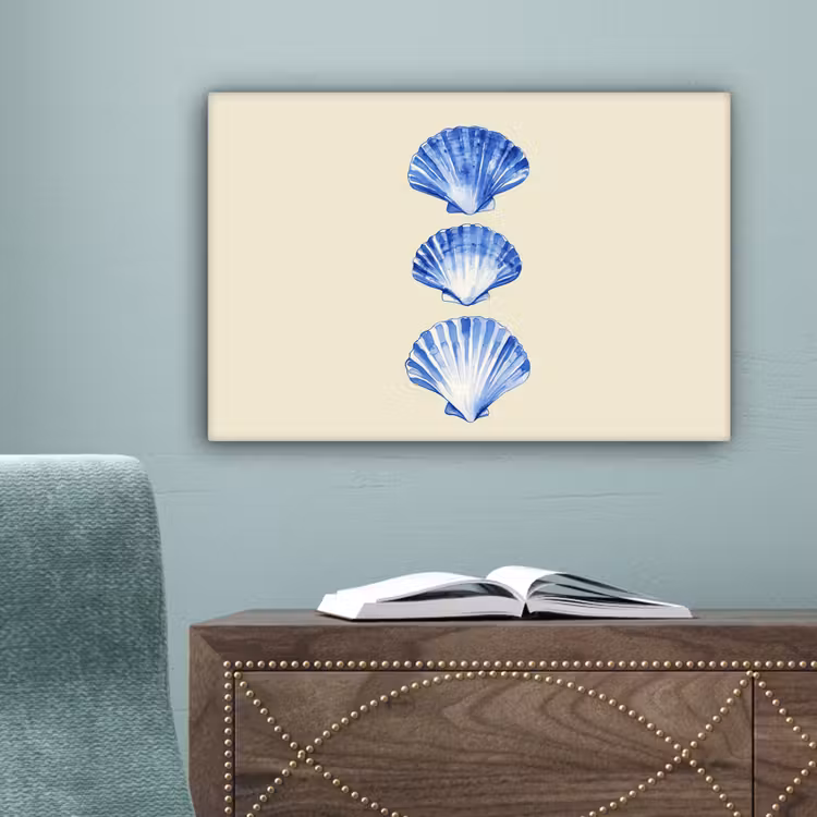 Schelpen - Blauw - Beige canvas 2cm klein -sfeer4