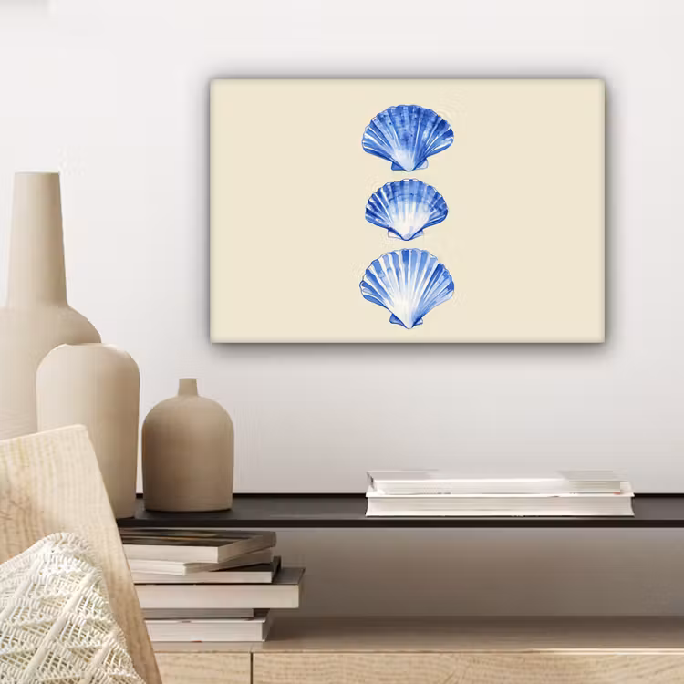 Schelpen - Blauw - Beige canvas 2cm klein -sfeer6
