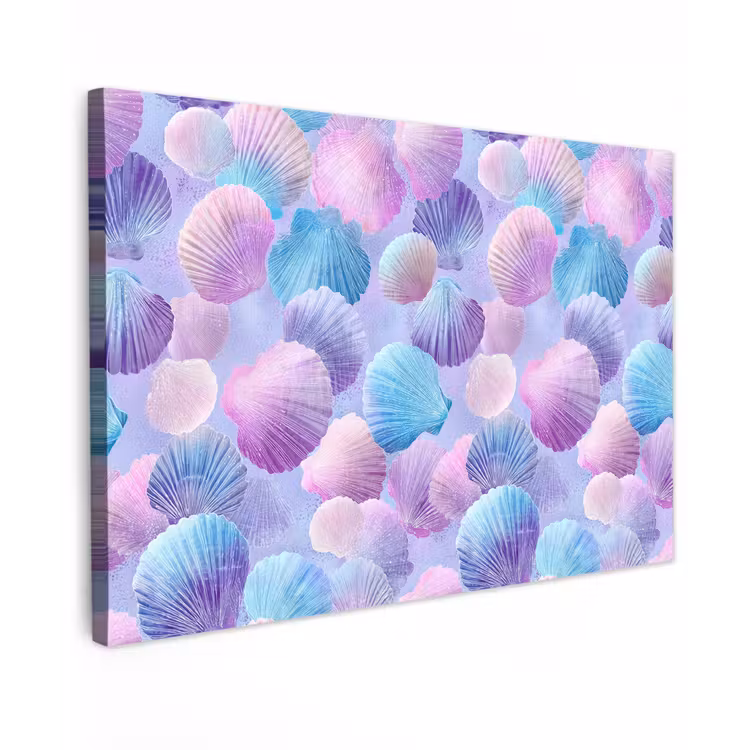 Schelpen - Paars - Blauw - Patroon - Pastel canvas 2cm klein -z3d