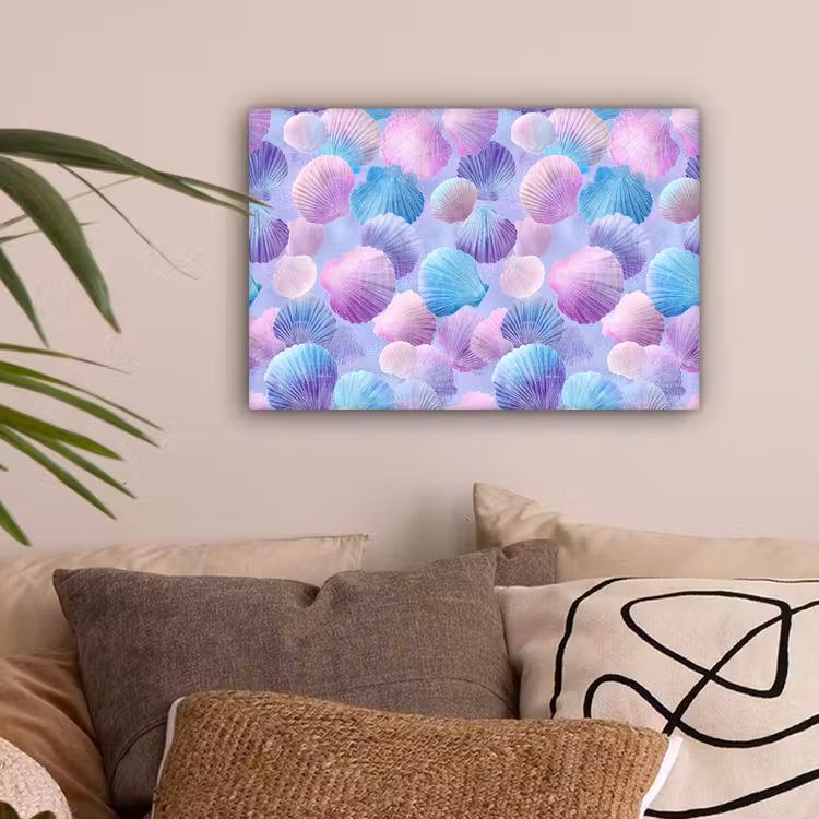 Schelpen - Paars - Blauw - Patroon - Pastel canvas 2cm klein -sfeer1