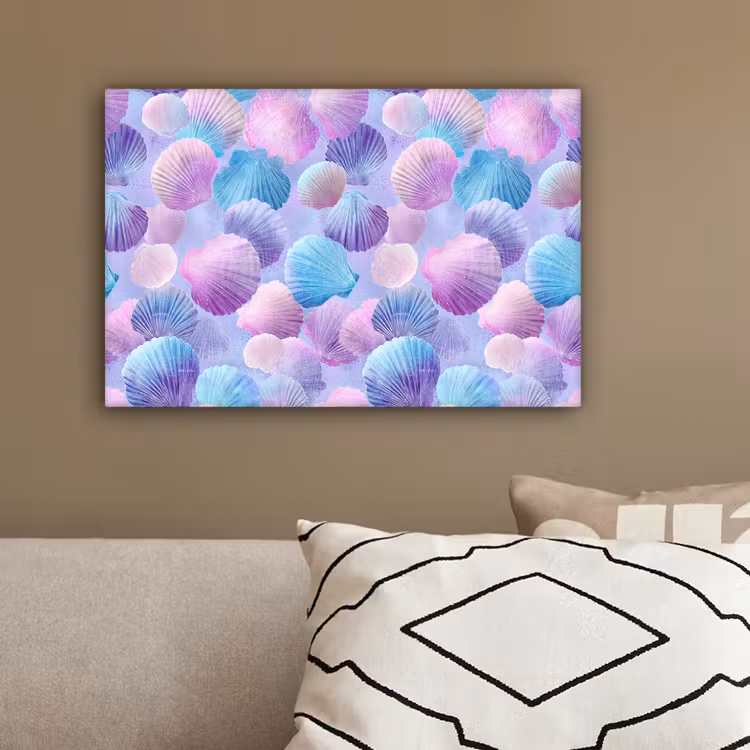 Schelpen - Paars - Blauw - Patroon - Pastel canvas 2cm klein -sfeer3
