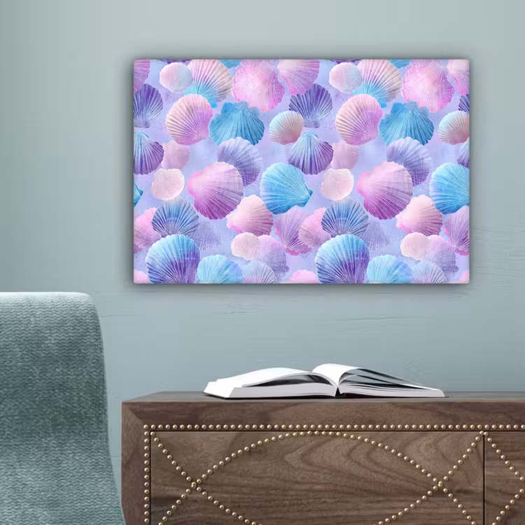 Schelpen - Paars - Blauw - Patroon - Pastel canvas 2cm klein -sfeer4