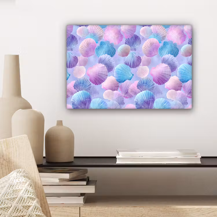 Schelpen - Paars - Blauw - Patroon - Pastel canvas 2cm klein -sfeer6