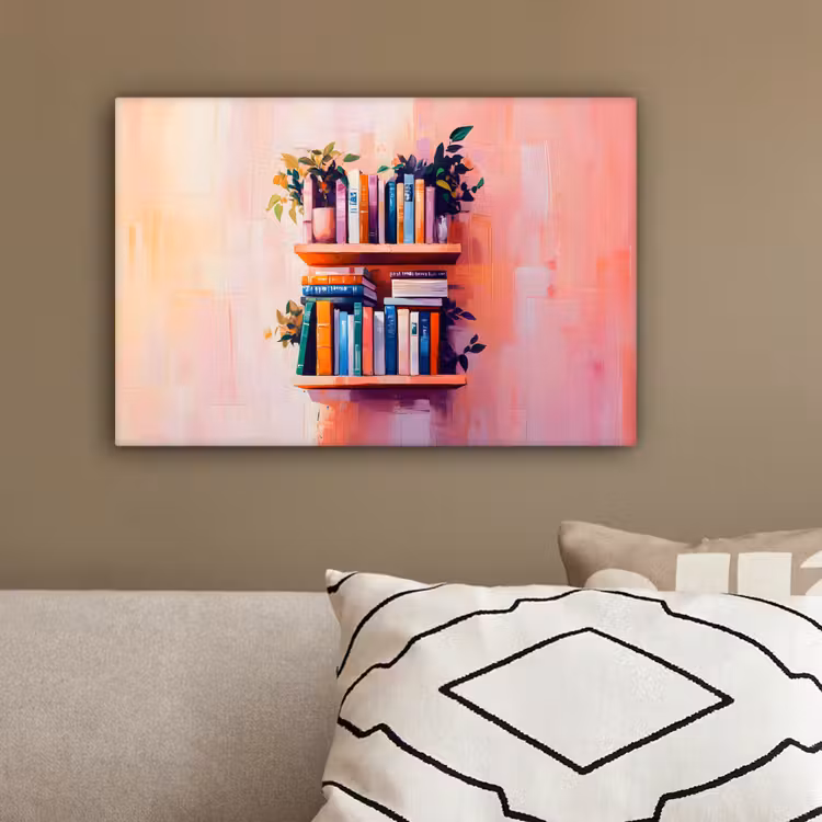 Planken - Boeken - Bladeren canvas 2cm klein -sfeer3