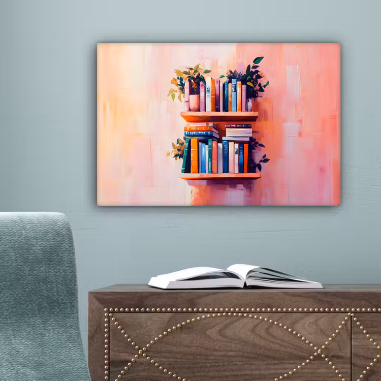 Planken - Boeken - Bladeren canvas 2cm klein -sfeer4
