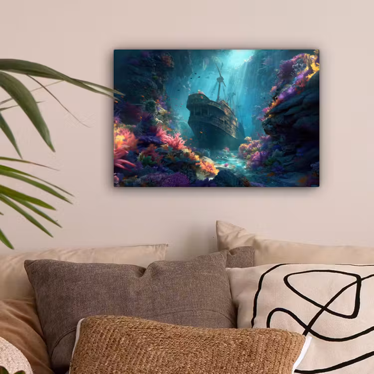 Schip - Hout - Koraalriffen - Zonlicht canvas 2cm klein -sfeer1