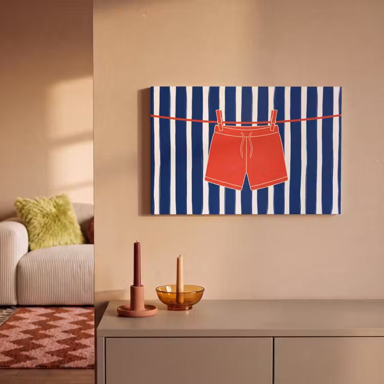 Shorts - Waslijn - Zomer - Illustratie - Rood canvas 2cm klein -sfeer1
