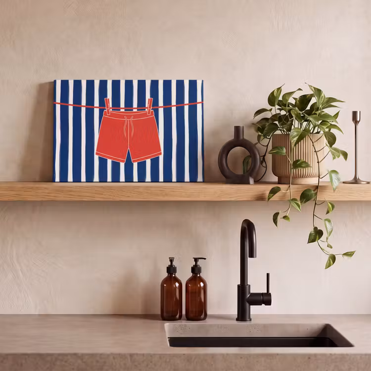 Shorts - Waslijn - Zomer - Illustratie - Rood canvas 2cm klein -sfeer3