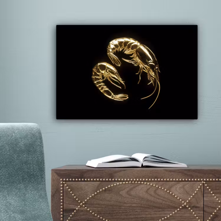 Garnalen - Zwart - Goud - Dieren canvas 2cm klein -sfeer4