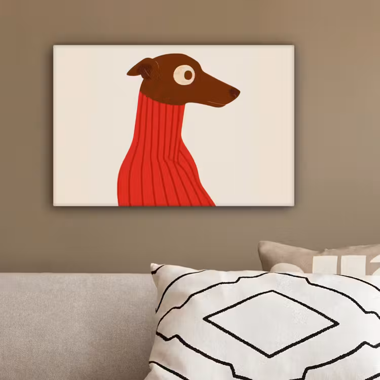 Silhouet - Hond - Trui - Rood canvas 2cm klein -sfeer3