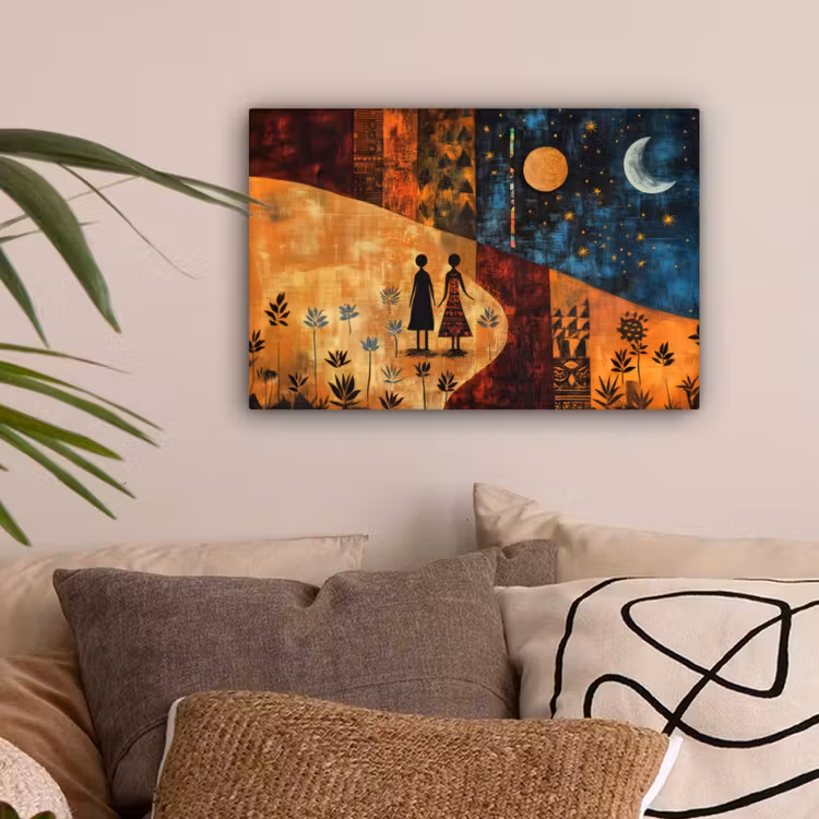 Silhouetten - Abstract - Zon - Maan canvas 2cm klein -sfeer1