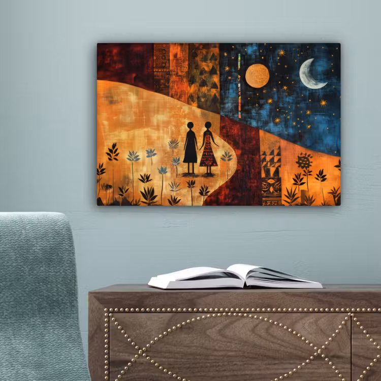 Silhouetten - Abstract - Zon - Maan canvas 2cm klein -sfeer4