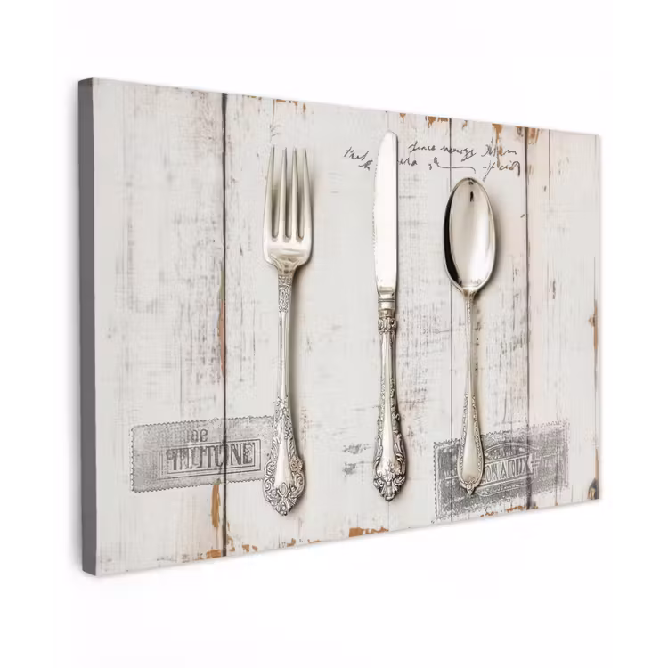 Zilver - Bestek - Hout canvas 2cm klein -z3d