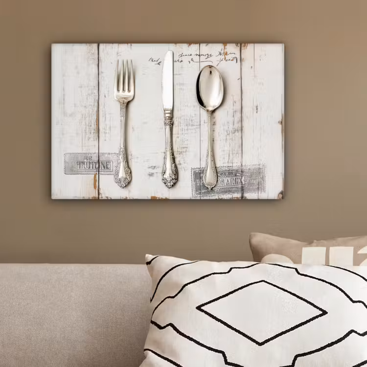Zilver - Bestek - Hout canvas 2cm klein -sfeer3