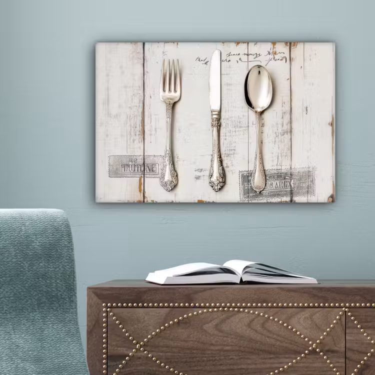 Zilver - Bestek - Hout canvas 2cm klein -sfeer4