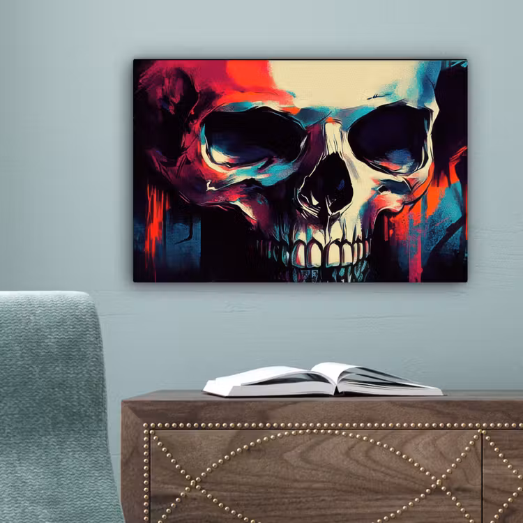 Schedel - Abstract - Rood - Blauw - Graffiti canvas 2cm klein -sfeer4