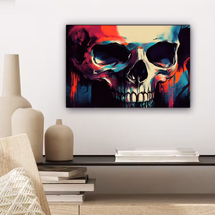 Schedel - Abstract - Rood - Blauw - Graffiti canvas 2cm klein -sfeer6