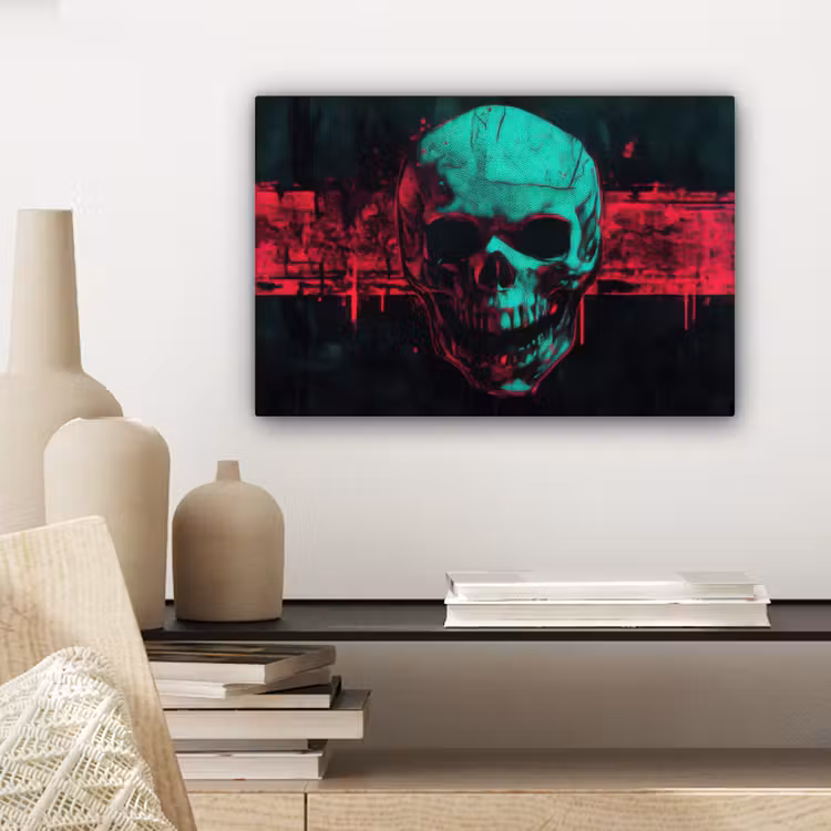 Schedel - Cyberpunk - Neon Rood canvas 2cm klein -sfeer6
