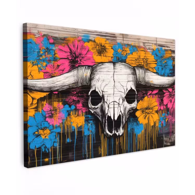 Schedel - Bloemen - Graffiti canvas 2cm klein -z3d
