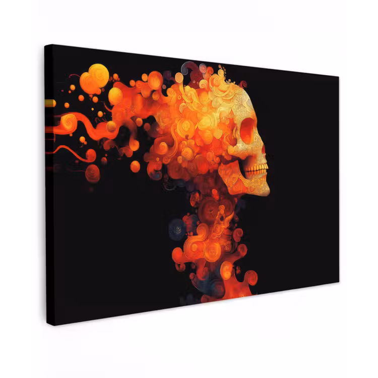 Schedel - Oranje - Zijaanzicht - Vlammen canvas 2cm klein -z3d