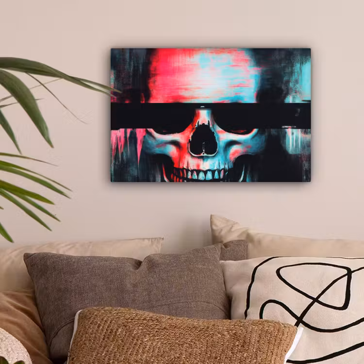 Schedels - Glitch - Cyberpunk canvas 2cm klein -sfeer1