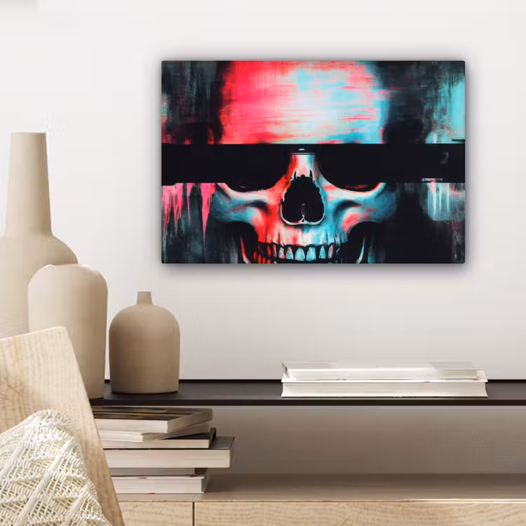 Schedels - Glitch - Cyberpunk canvas 2cm klein -sfeer6