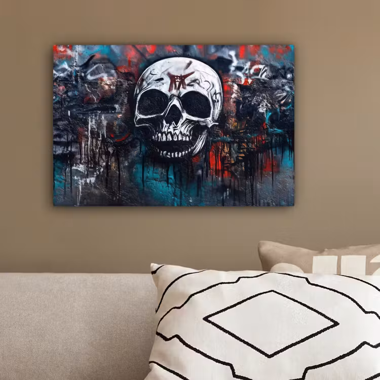 Schedels - Graffiti - Abstract canvas 2cm klein -sfeer3